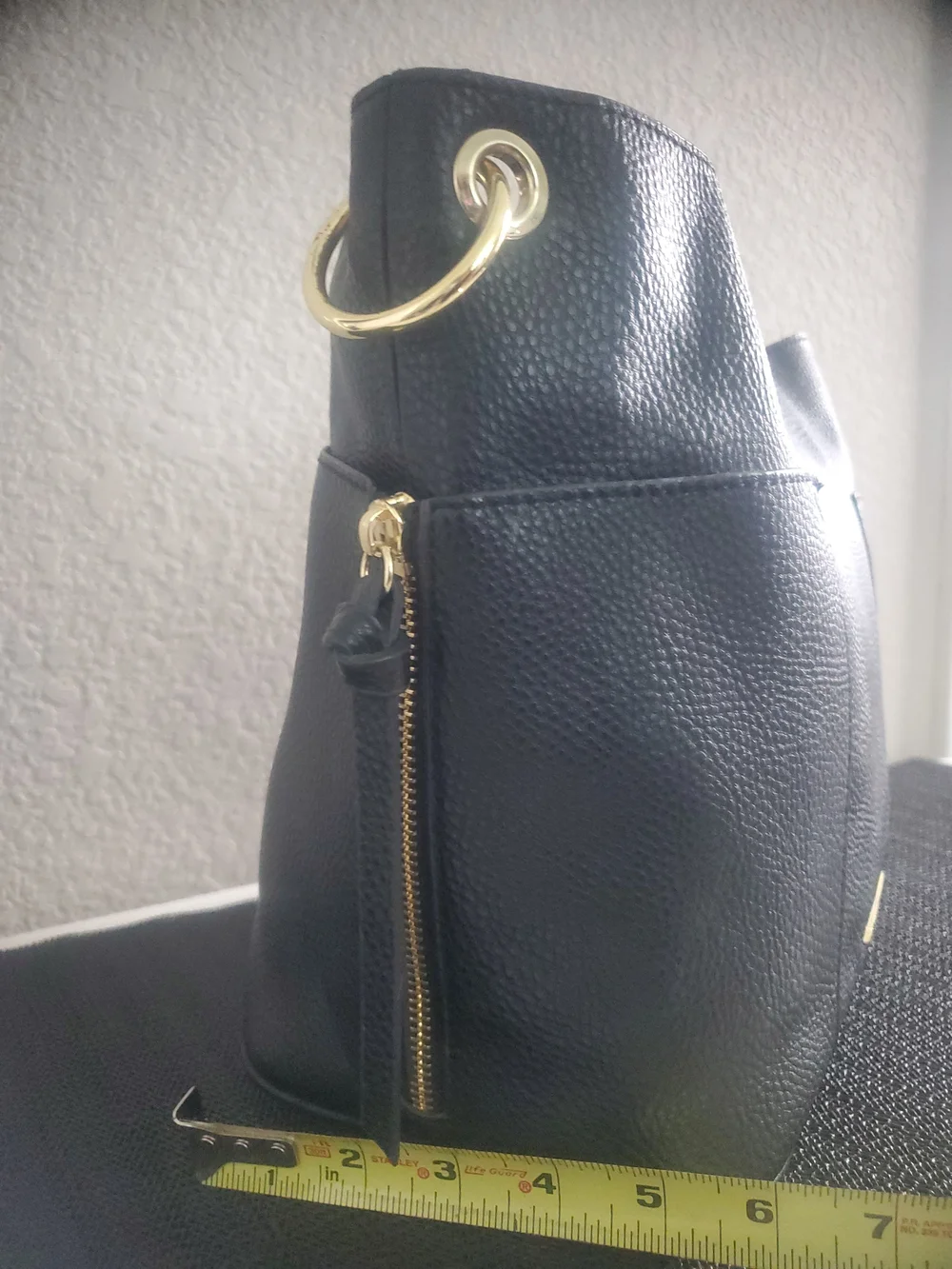 Steve Madden Black Pebbled Leather Crossbody with Gold Logo Plate
